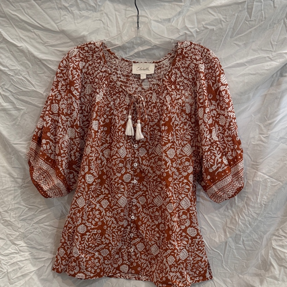Cleobella Terracotta and White Floral Blouse